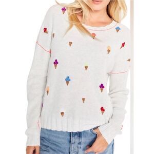 Lisa Todd Embroidered Ice Cream Cone "what's the scoop" Waffle Sweater sz S quir